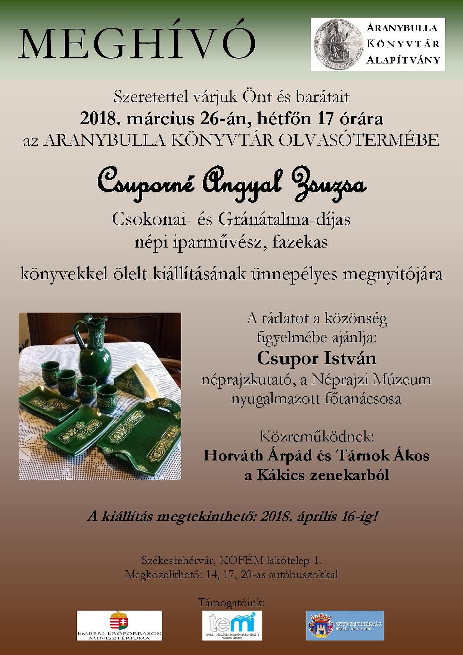 Csuporné Angyal Zsuzsa népi iparművész kiállítása az Aranybulla Könyvtárban